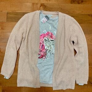 NWT Primark 2 Piece Set Pink Open Front Cardigan & Unicorn Tee Girl's Size 11-12